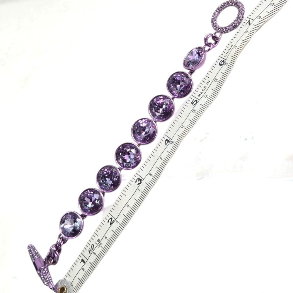 Juicy Couture Purple Gumdrop Round Crystal Pave Rhinestone‎ Toggle Bracelet 7" - Picture 14 of 16